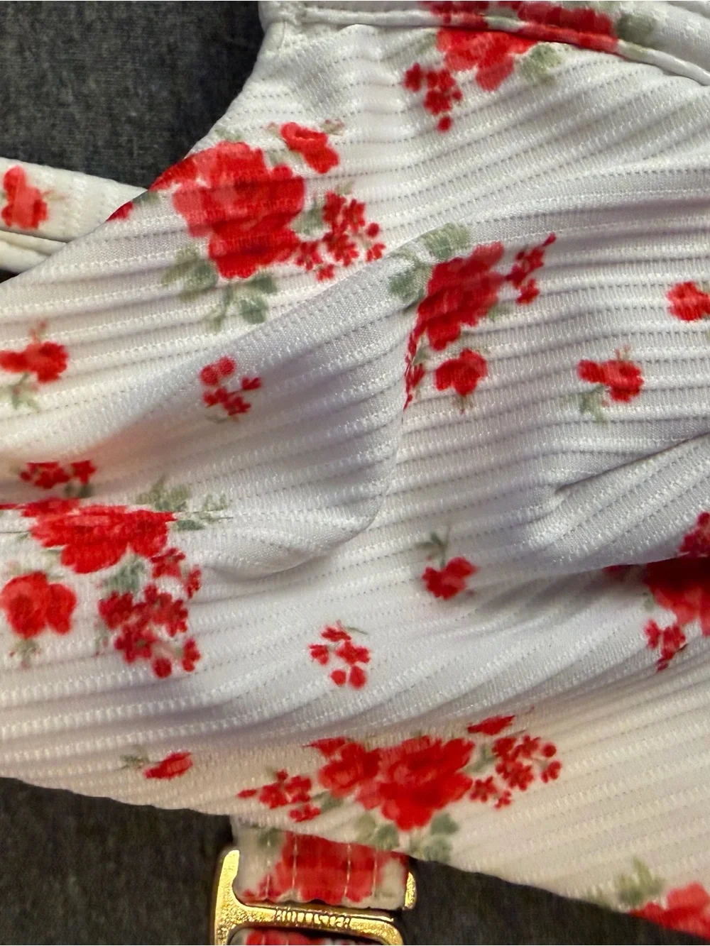 Hollister White Ribbed Underwire Bikini Top with Red Floral Print